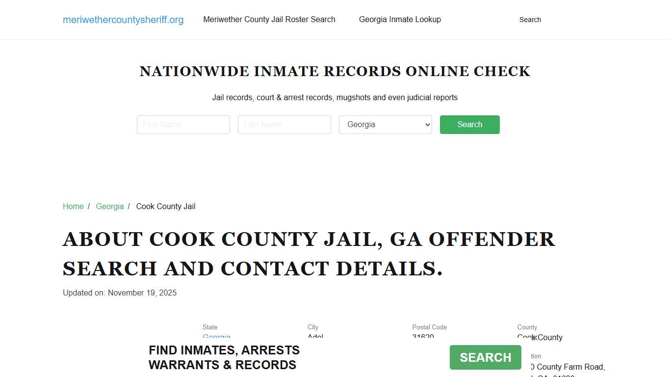 Cook County Jail, GA Offender Search, Contacts.